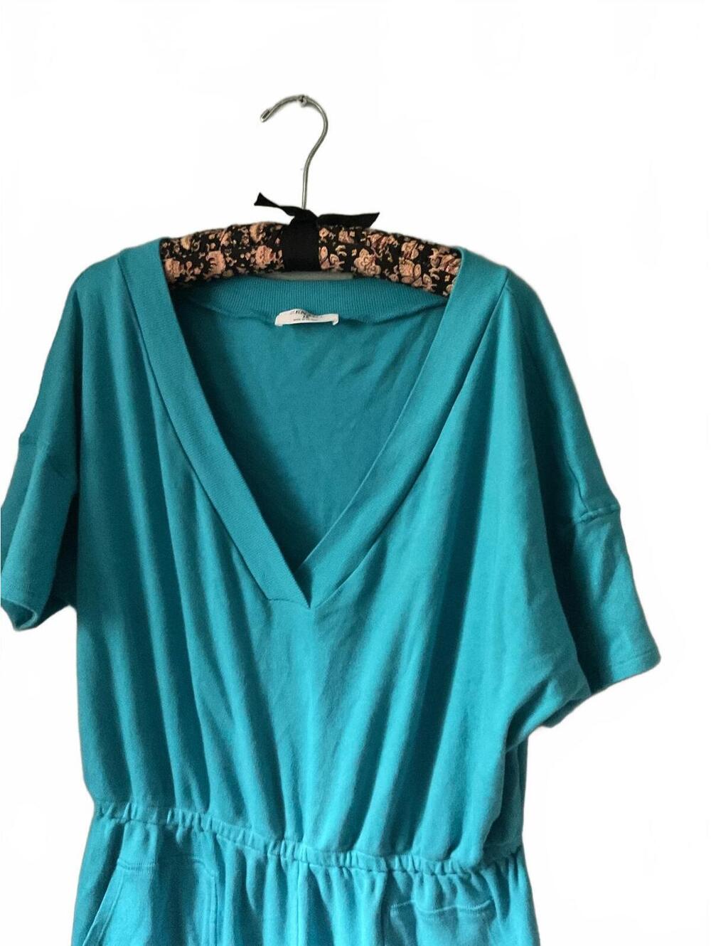 Zenana Women's Turquoise Short Sleeve Romper with Pockets Size 1X - Picture 3 of 10